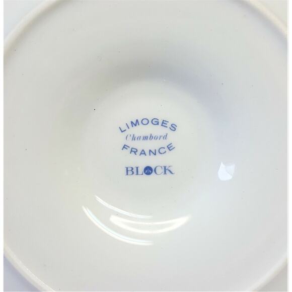 Block China Chambord Limoges Sauce Bowl w/Att. Underplate Gray/Black on White - Picture 5 of 5